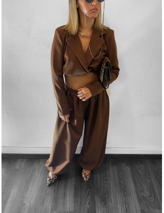 COORDINATO DONNA GIACCA CORTA E PANTALONI BALLOON MARRONE