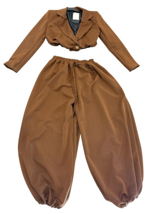 COORDINATO DONNA GIACCA CORTA E PANTALONI BALLOON MARRONE
