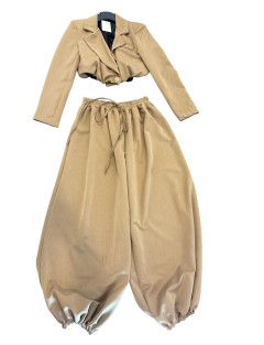 BPP-COORDINATO DONNA GIACCA CORTA E PANTALONI BALLOON BEIGE/SABBIA