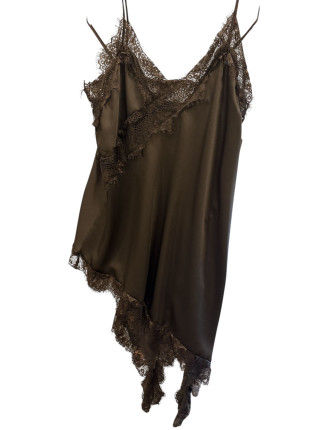 Vestito Asimmetrico in Pizzo Nero e Marrone – Taglia Unica