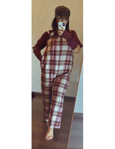 Tutone oversize a quadroni bianco e bordeaux – Taglia unica