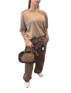 Pantalone Palazzo - MARRONE Effetto Renna - con Cintura Cravatta Marrone – Taglia Unica (fino a L)