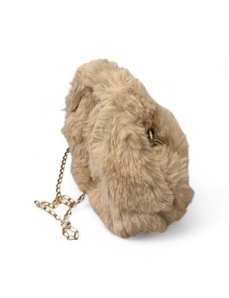 Borsetta in pellicciotto beige- con chiusura a clic - e dettagli oro