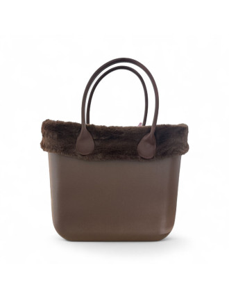 Borsa modello O Bag -  con bordo in pelliccia fango