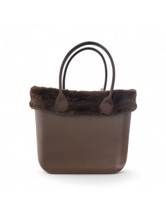 Borsa modello O Bag -  con bordo in pelliccia fango