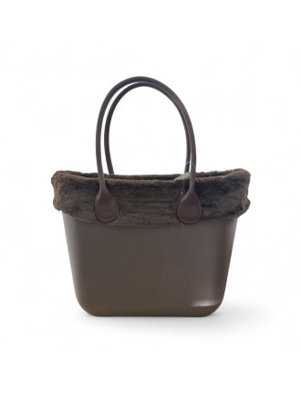 Borsa modello O Bag -  con bordo in pelliccia fango