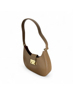 Borsa beige- lucida a spalla e tracolla con dettagli oro