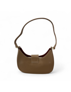 Borsa beige- lucida a spalla e tracolla con dettagli oro