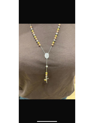 Rosario con Finitura Martellata  - Oro Rosa, Argento e Oro