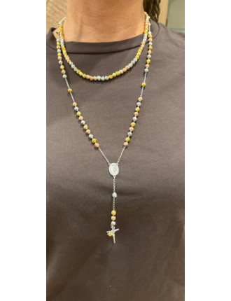 Rosario con Finitura Martellata  - Oro Rosa, Argento e Oro