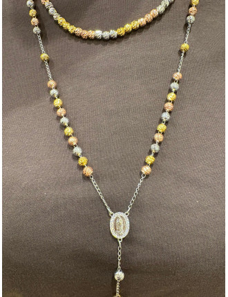 Rosario con Finitura Martellata  - Oro Rosa, Argento e Oro