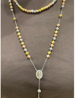 Rosario con Finitura Martellata  - Oro Rosa, Argento e Oro